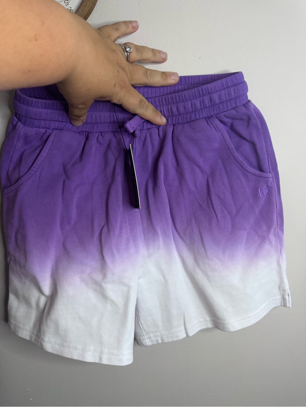 Little bipsy Purple Ombre Tie-Dye kids Drawstring Shorts 9y nwt